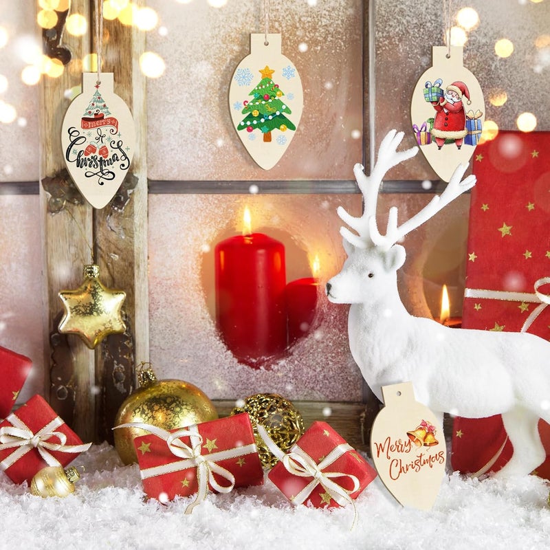 Sophena Wooden Christmas Ornaments to Paint Christmas Bell Decoration Cutouts Unfinished 24PCS 3.5 x 3 inches, DIY Blank Unfinished Christmas Tree Wood Discs Ornament for Home Crafts Hanging - Image 5